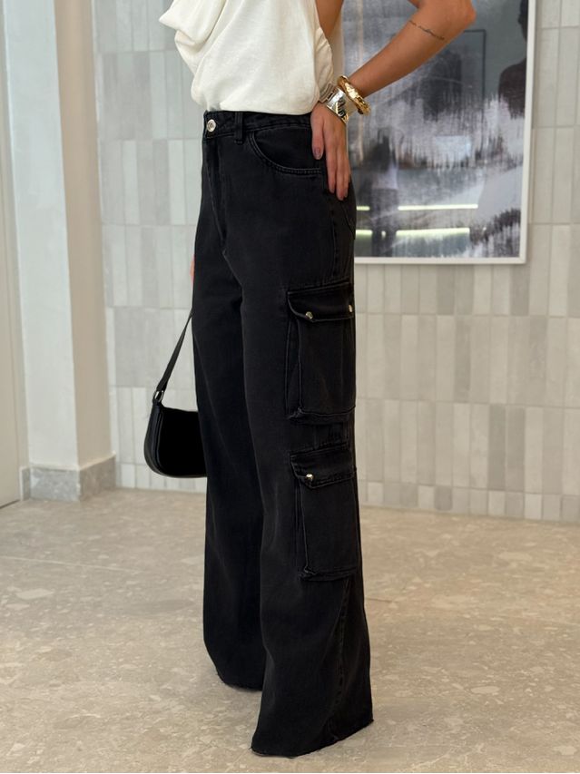 Calça Cargo Jeans Black Ariana 