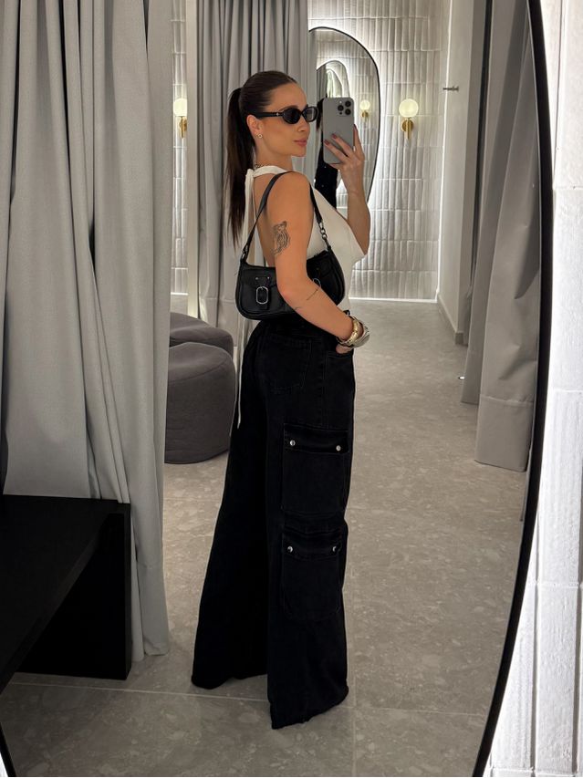 Calça Cargo Jeans Black Ariana 