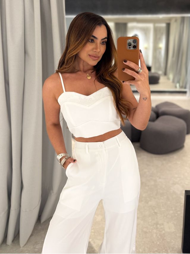 Conjunto Calça Rendado Daiane Branco