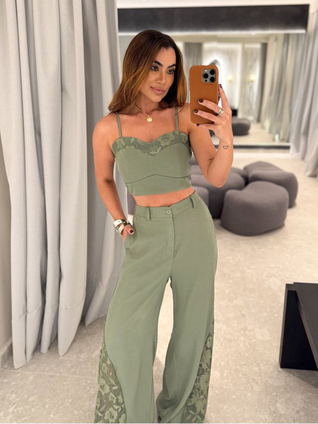 Conjunto Calça Rendado Daiane Verde