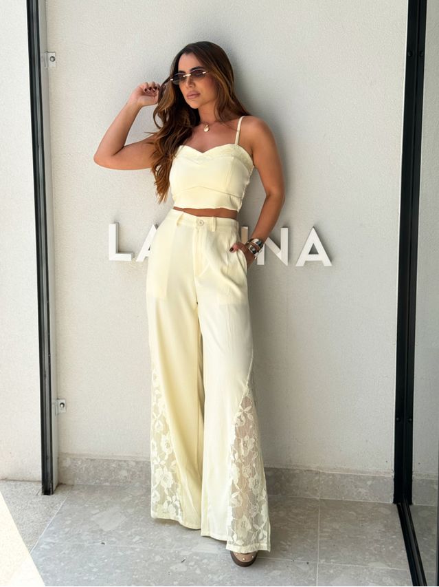 Conjunto Calça Rendado Daiane Manteiga