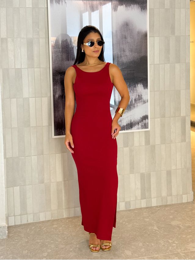 Vestido Canelado Havana Vermelho