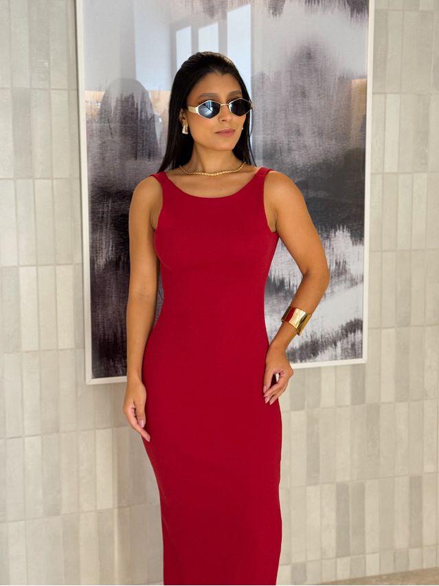 Vestido Canelado Havana Vermelho