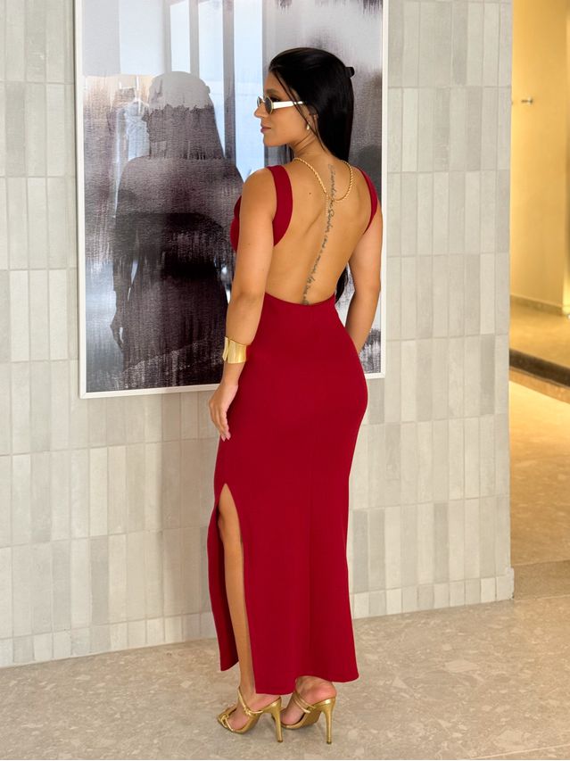 Vestido Canelado Havana Vermelho