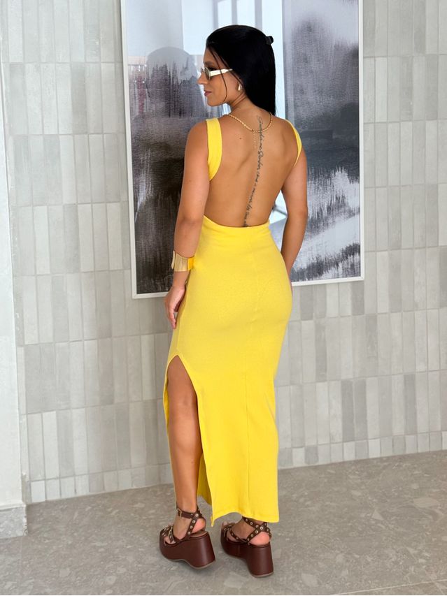 Vestido Canelado Havana Amarelo