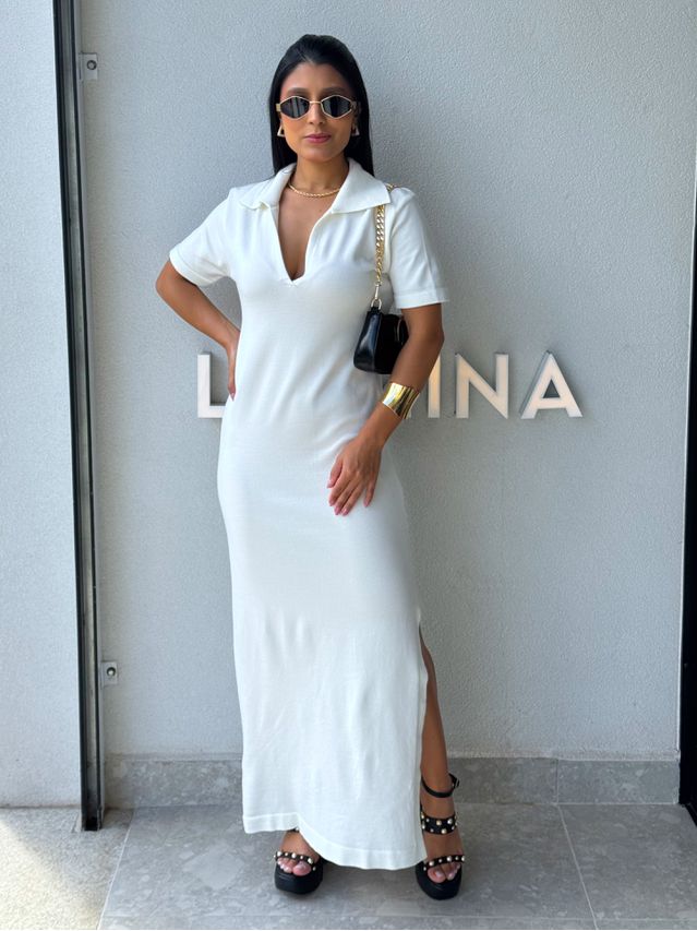 Vestido Tricot Gola Polo Aurora Off