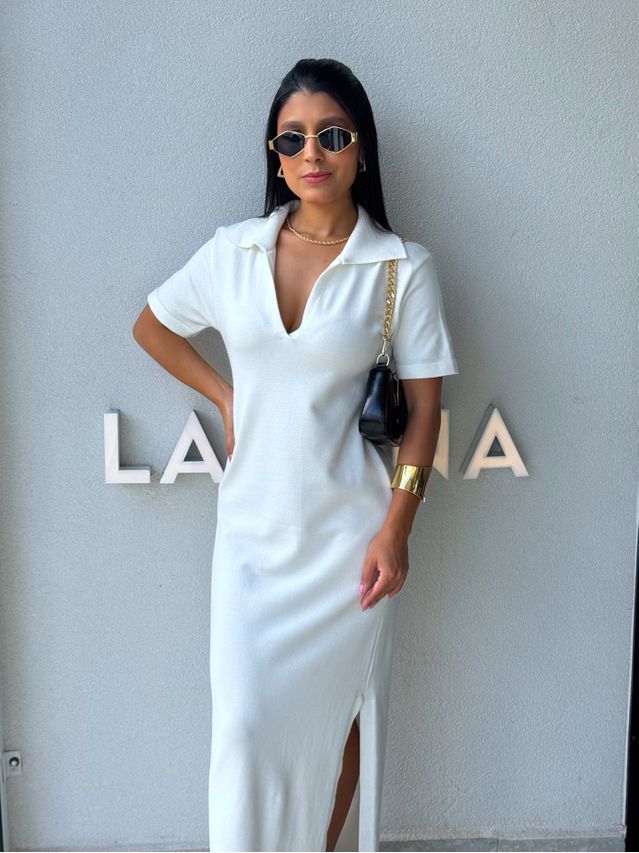 Vestido Tricot Gola Polo Aurora Off