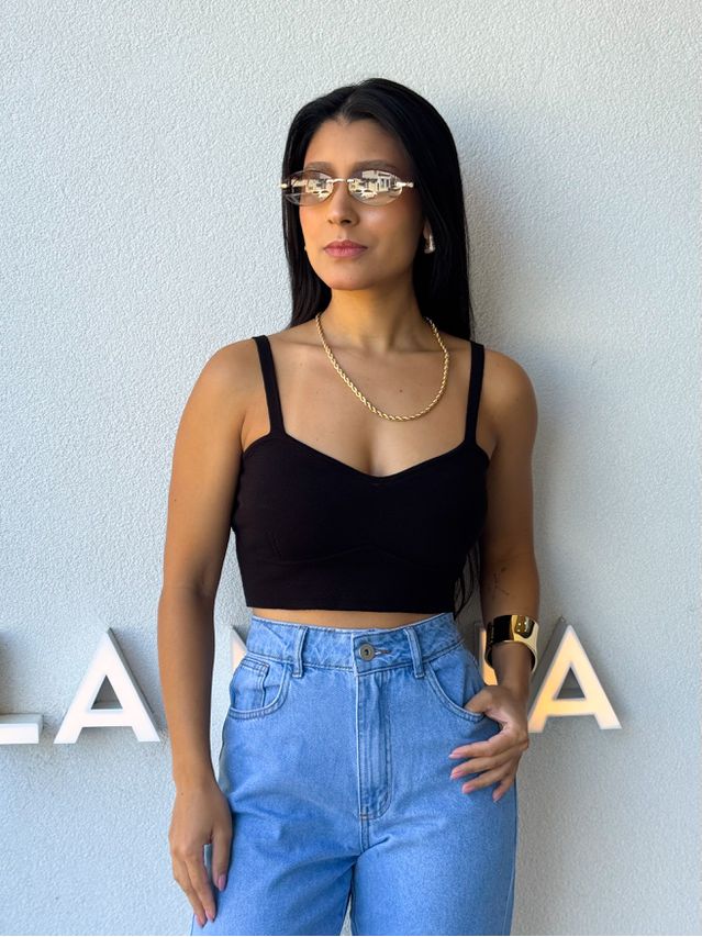 Cropped Tricot Alça Kenia Preto