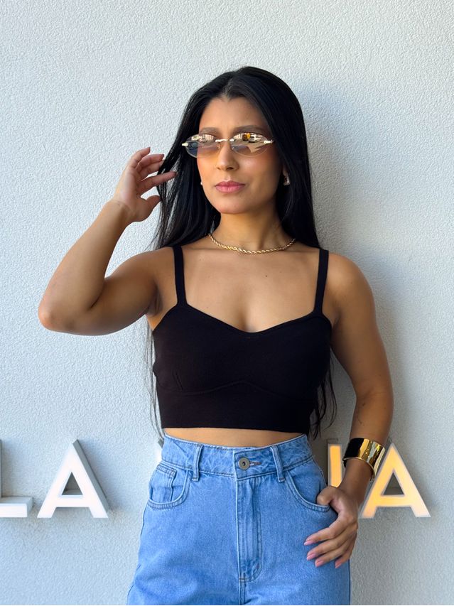 Cropped Tricot Alça Kenia Preto