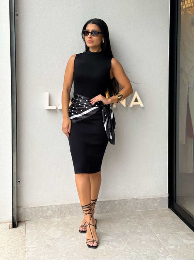 Lenço Cetim Poá Preto 