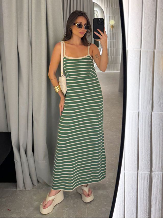 Vestido Tricot Listrado Stela Verde
