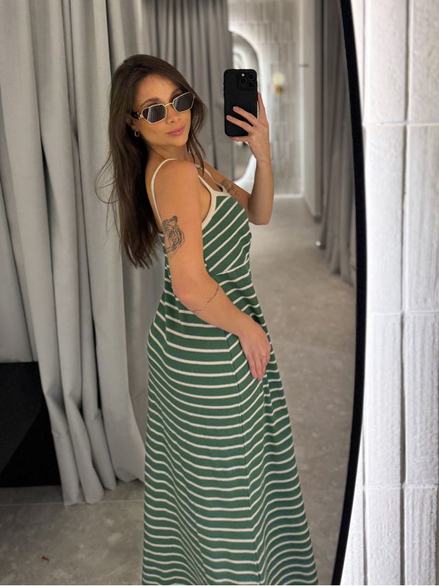 Vestido Tricot Listrado Stela Verde