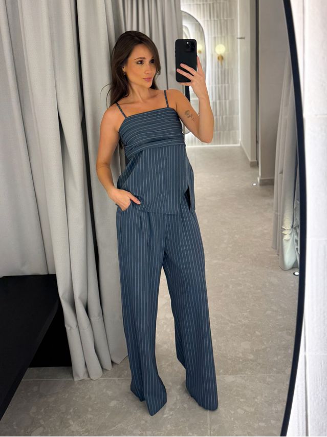 Conjunto Risca de Giz Laisa Azul Petróleo