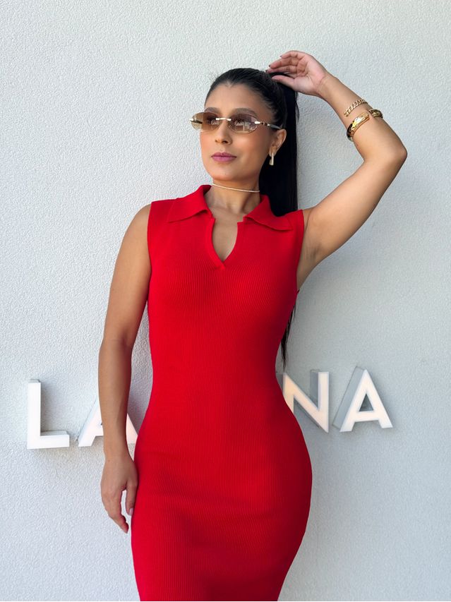 Vestido Gola Polo Chloe Vermelho