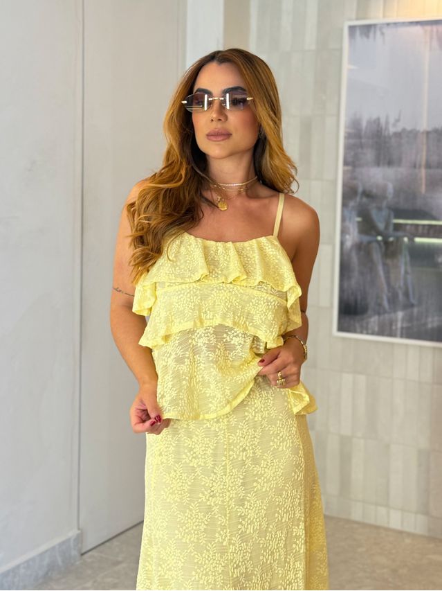 Conjunto Rendado Dara Amarelo