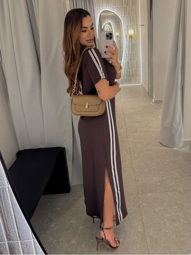 Vestido Manguinha Listra Café