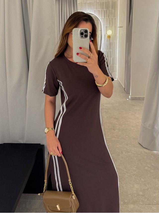 Vestido Manguinha Listra Café