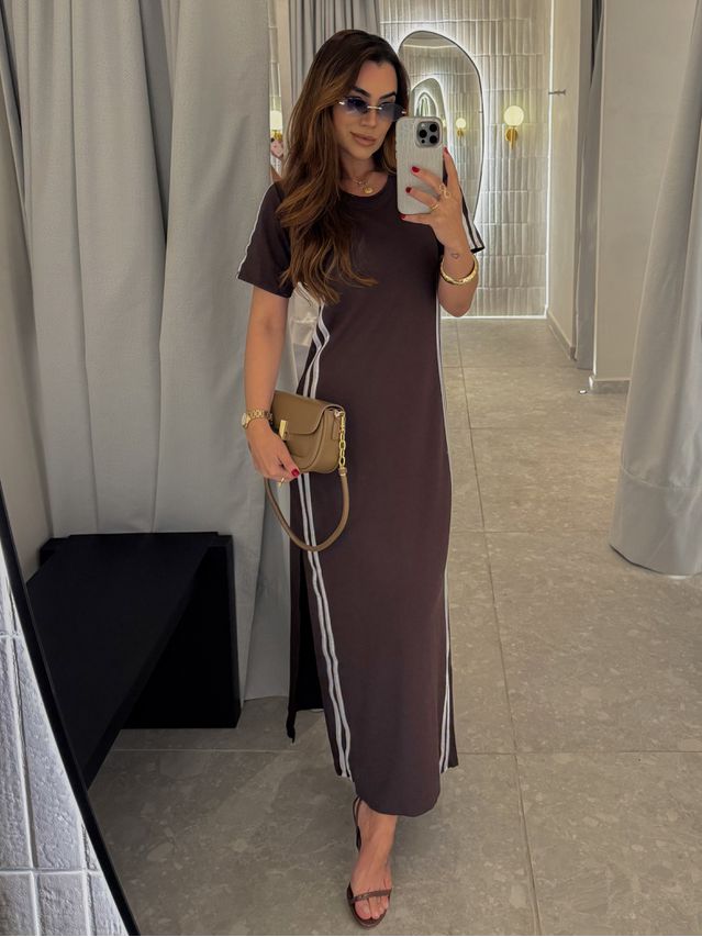 Vestido Manguinha Listra Café