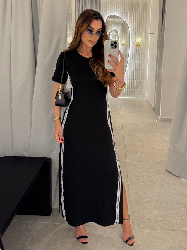 Vestido Manguinha Listra Preto