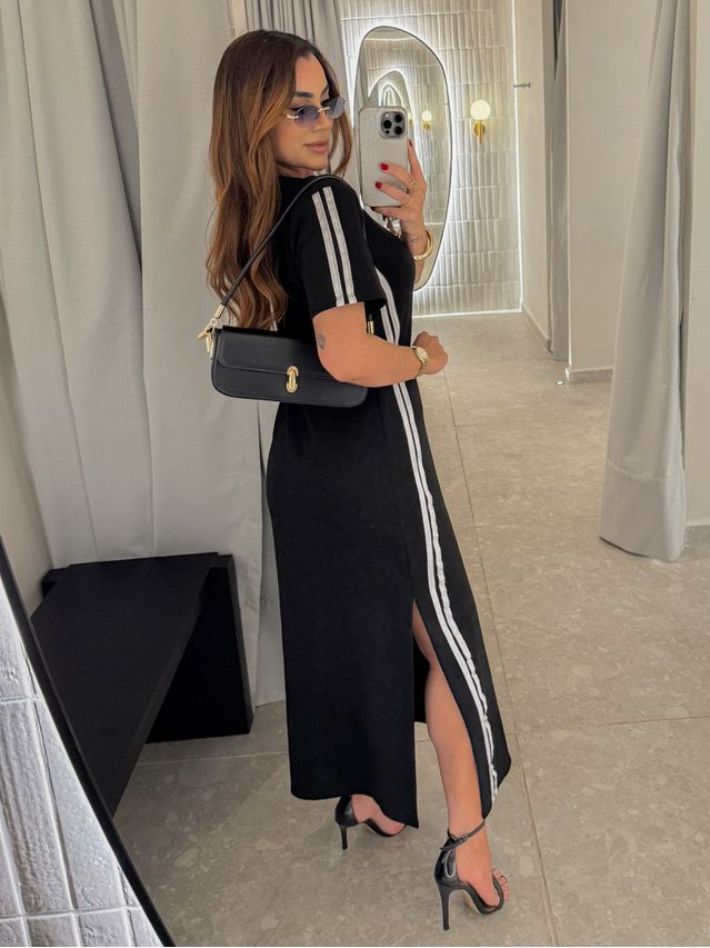 Vestido Manguinha Listra Preto
