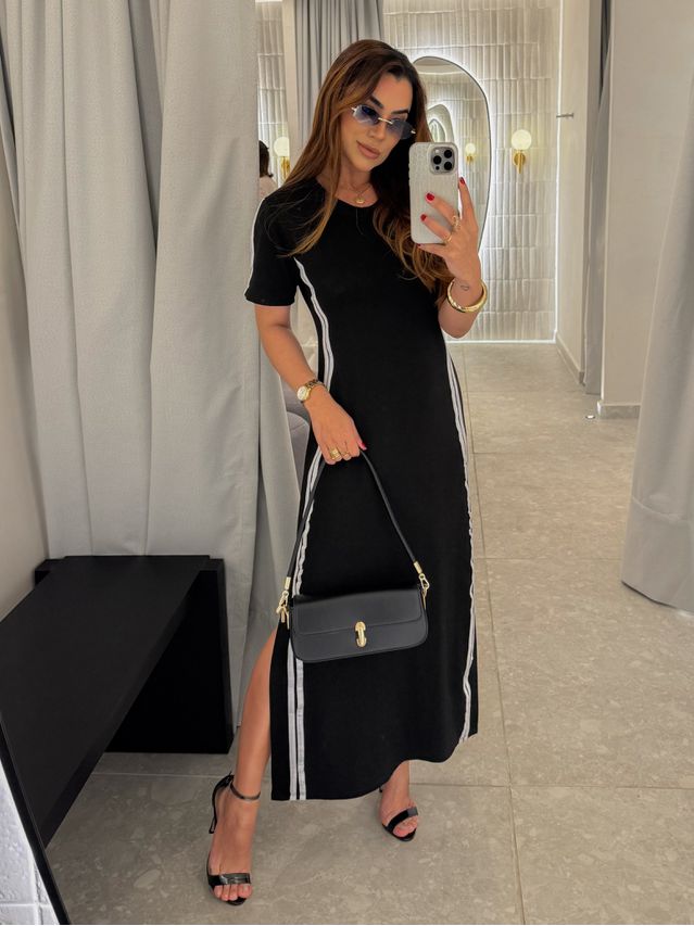 Vestido Manguinha Listra Preto