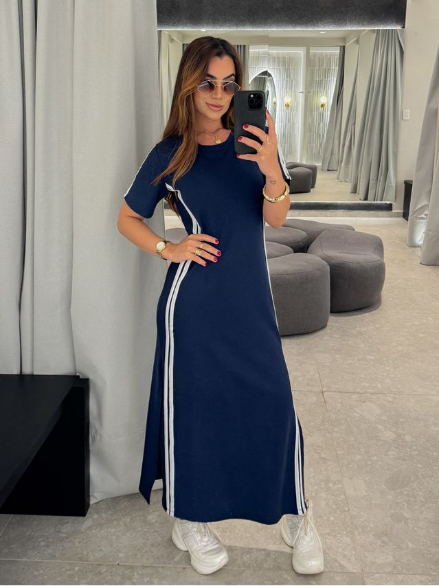 Vestido Manguinha Listra Marinho