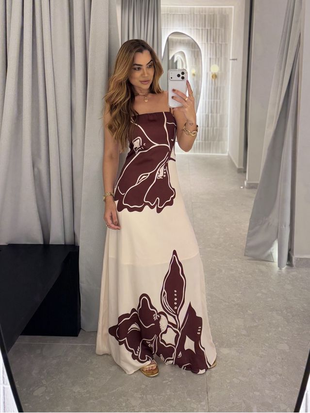 Vestido Longo Estampado Zoe Bordô