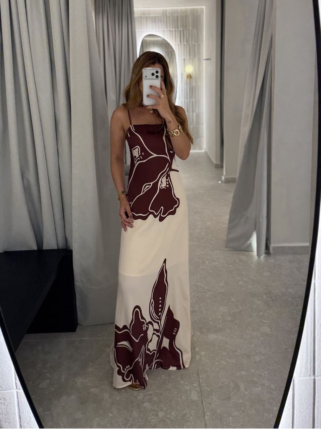 Vestido Longo Estampado Zoe Bordô