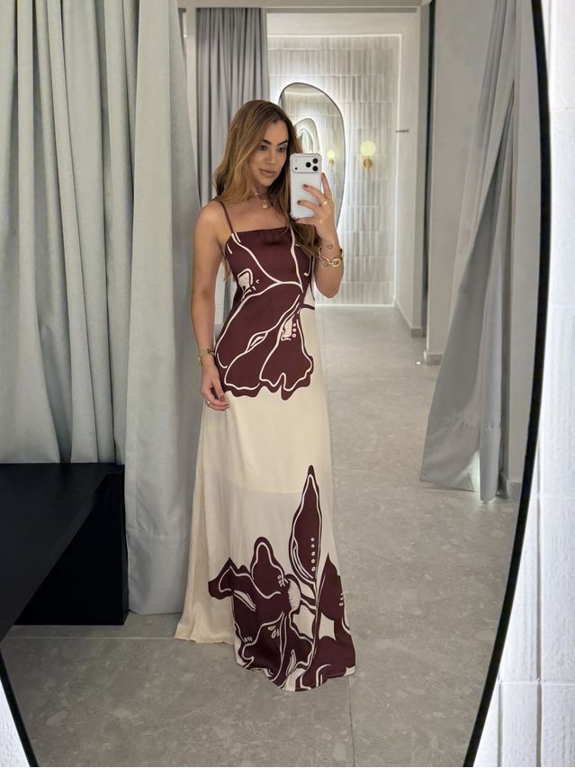 Vestido Longo Estampado Zoe Bordô