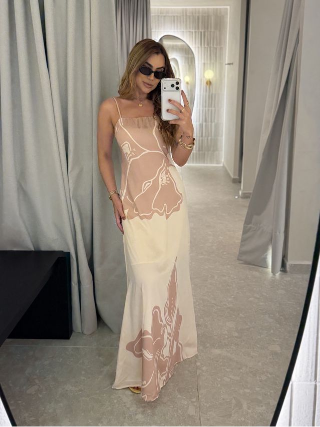 Vestido Longo Estampado Zoe Cappuccino