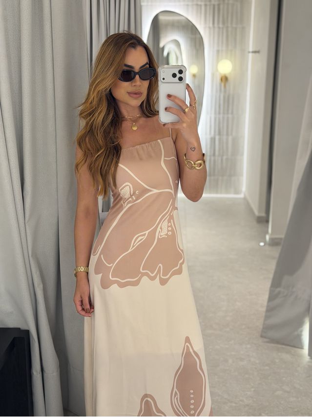 Vestido Longo Estampado Zoe Cappuccino