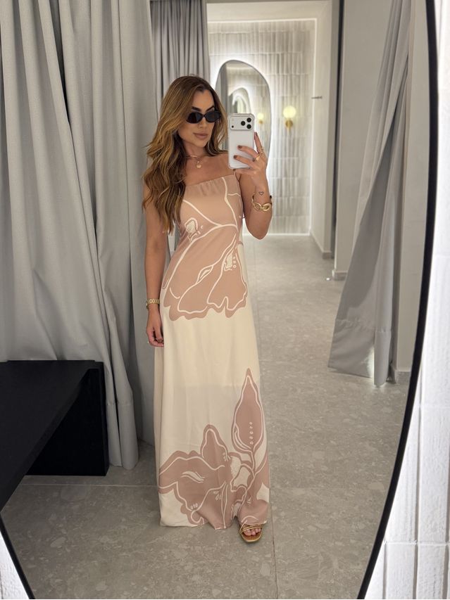 Vestido Longo Estampado Zoe Cappuccino