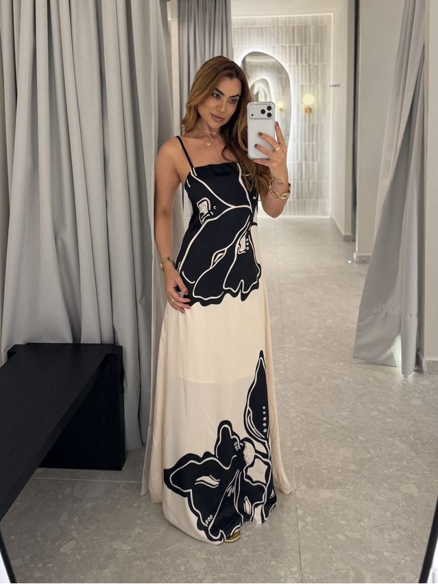 Vestido Longo Estampado Zoe Preto