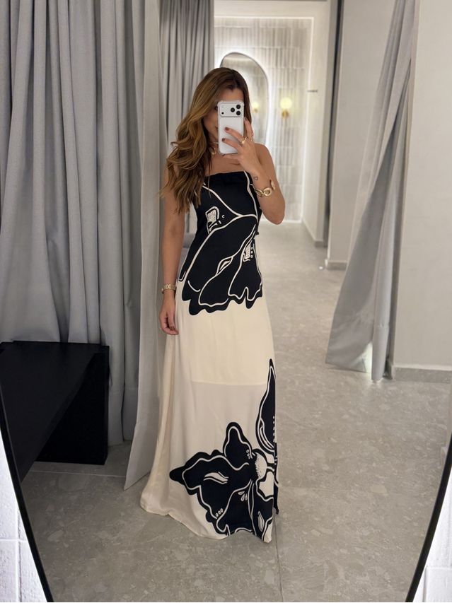 Vestido Longo Estampado Zoe Preto