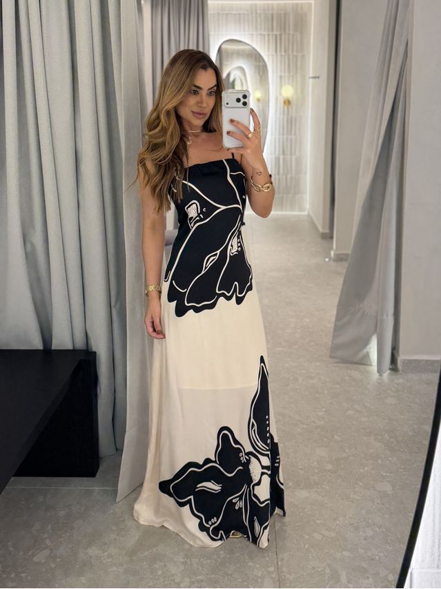 Vestido Longo Estampado Zoe Preto