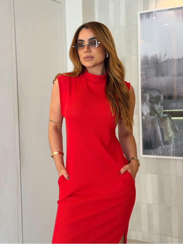 Vestido Canelado Muscle Tee Vermelho