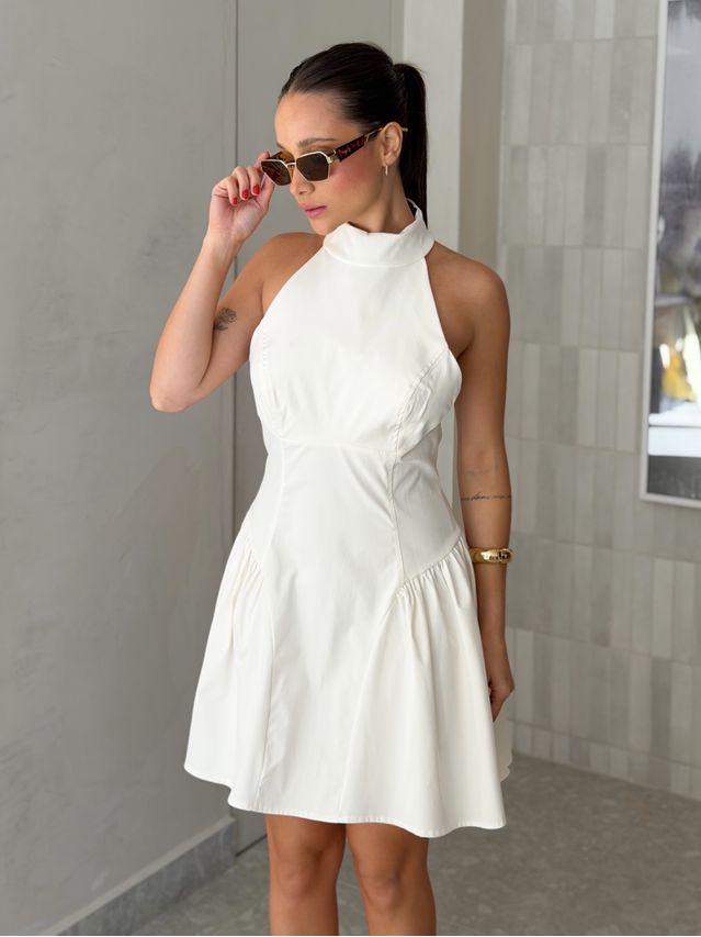 Vestido Gola Alta Bianca Off