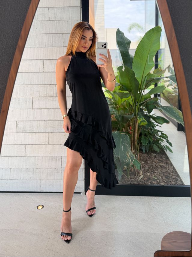 Vestido Gola Alta Anelise Preto