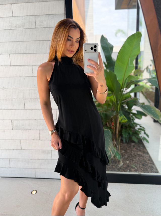Vestido Gola Alta Anelise Preto
