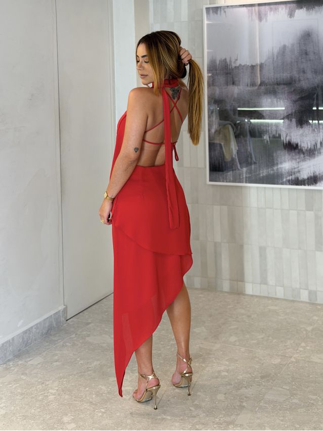 Vestido Midi Assimétrico Angélica Vermelho