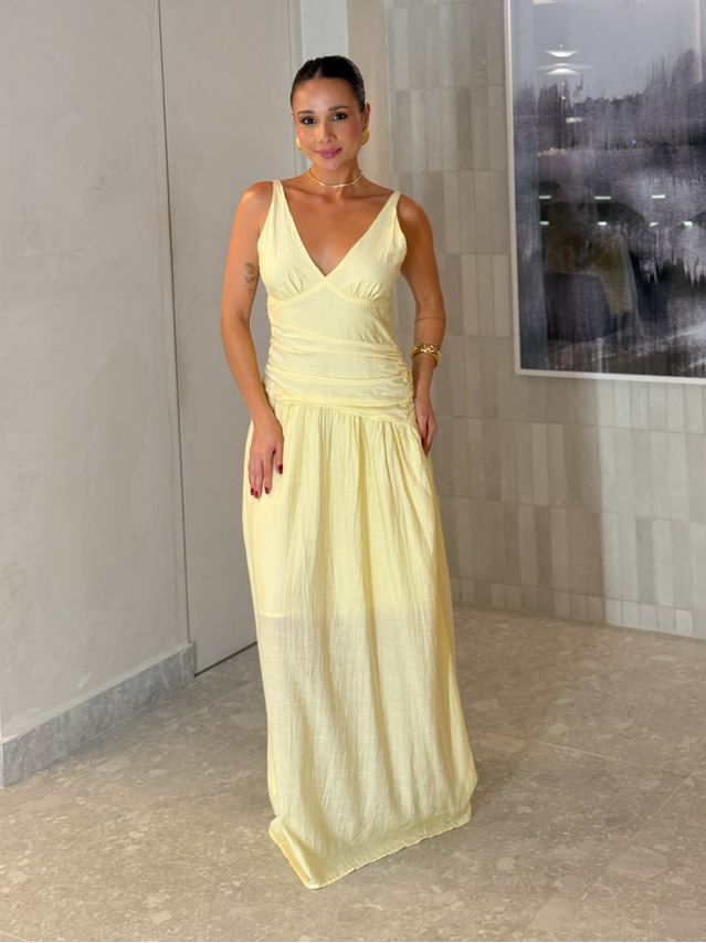 Vestido Franzido Alexia Manteiga