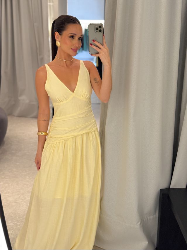 Vestido Franzido Alexia Manteiga