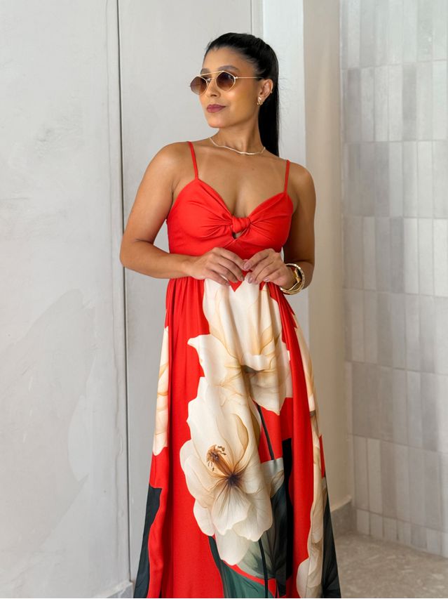 Vestido Estampado Filipinas Vermelho