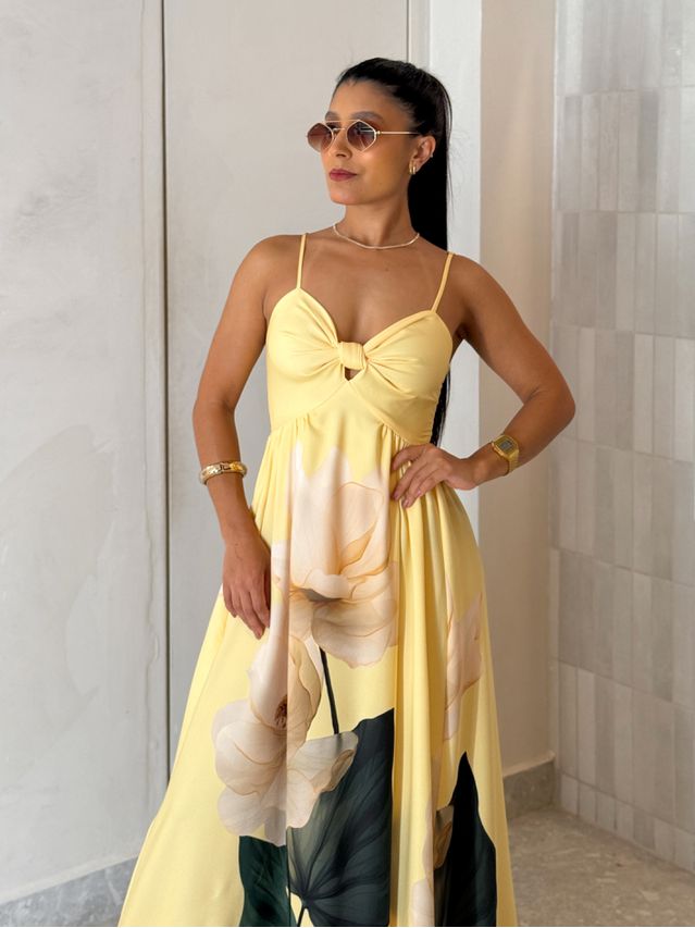 Vestido Estampado Filipinas Amarelo