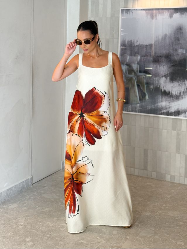 Vestido Estampado Amélia Cáqui