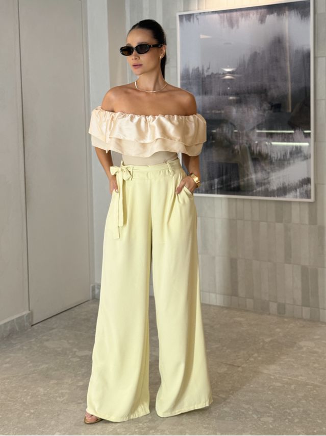 Calça Pantalona Jasmine Manteiga