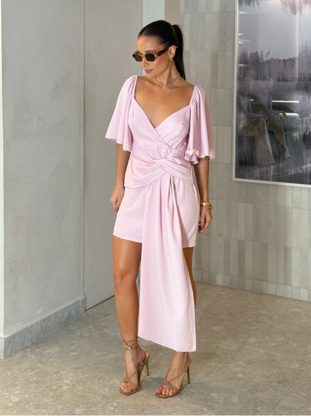 Vestido Manguinha Yara Rosa