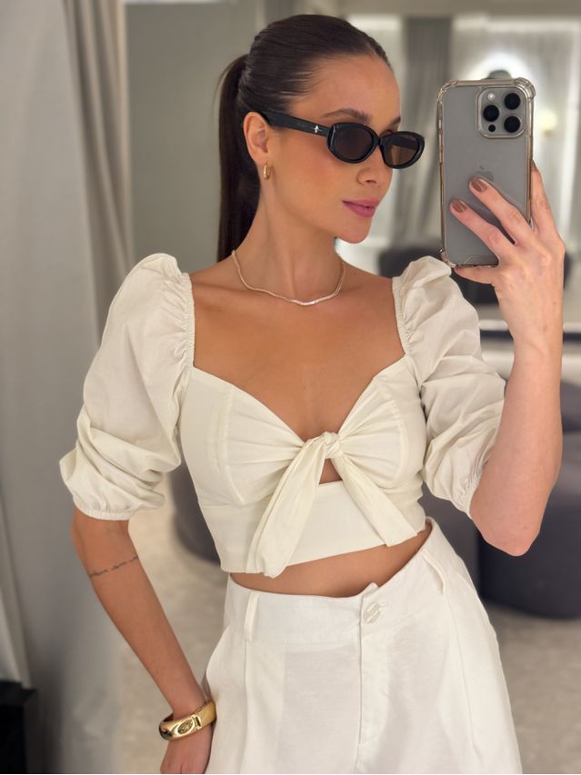 Blusa Tricoline Débora Branca