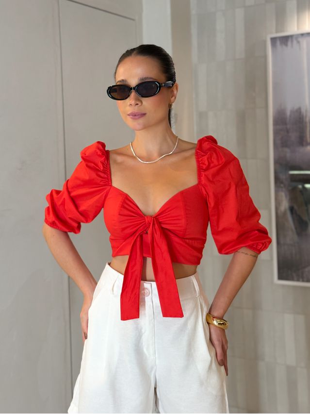 Blusa Tricoline Débora Vermelha