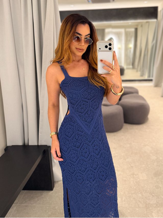Vestido Tricot Rendado Marla Azul